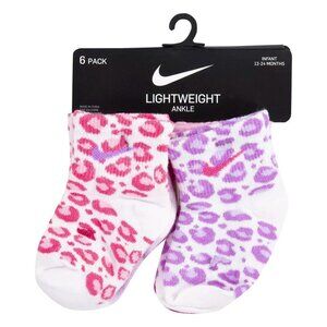 Nike Leopard Print Pink Purple Girls Socks 6 Pack 2T-4T